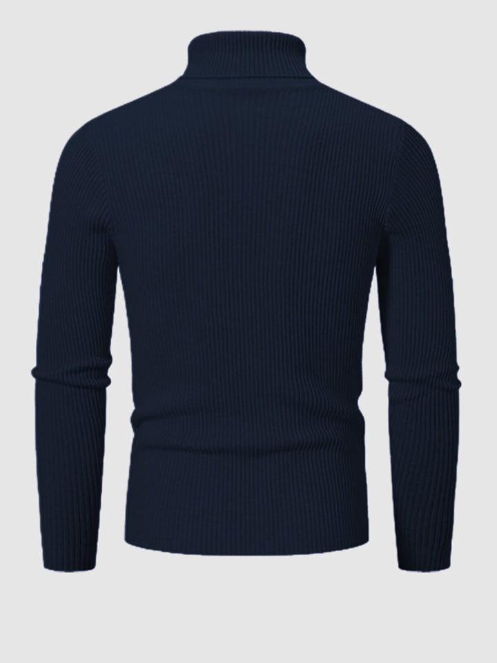 Pull à col roulé texturé rayé de couleur unie pour hommes