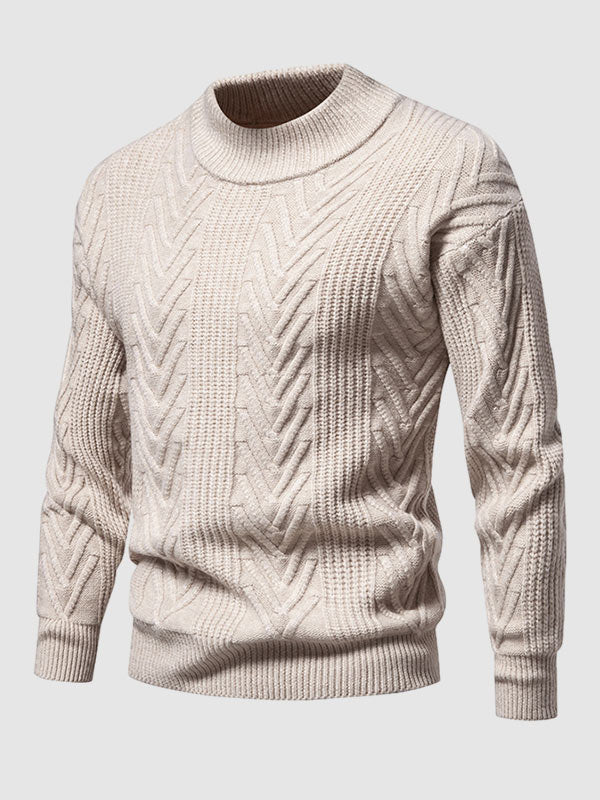 Pull jacquard décontracté à col montant demi en couleur unie pour homme