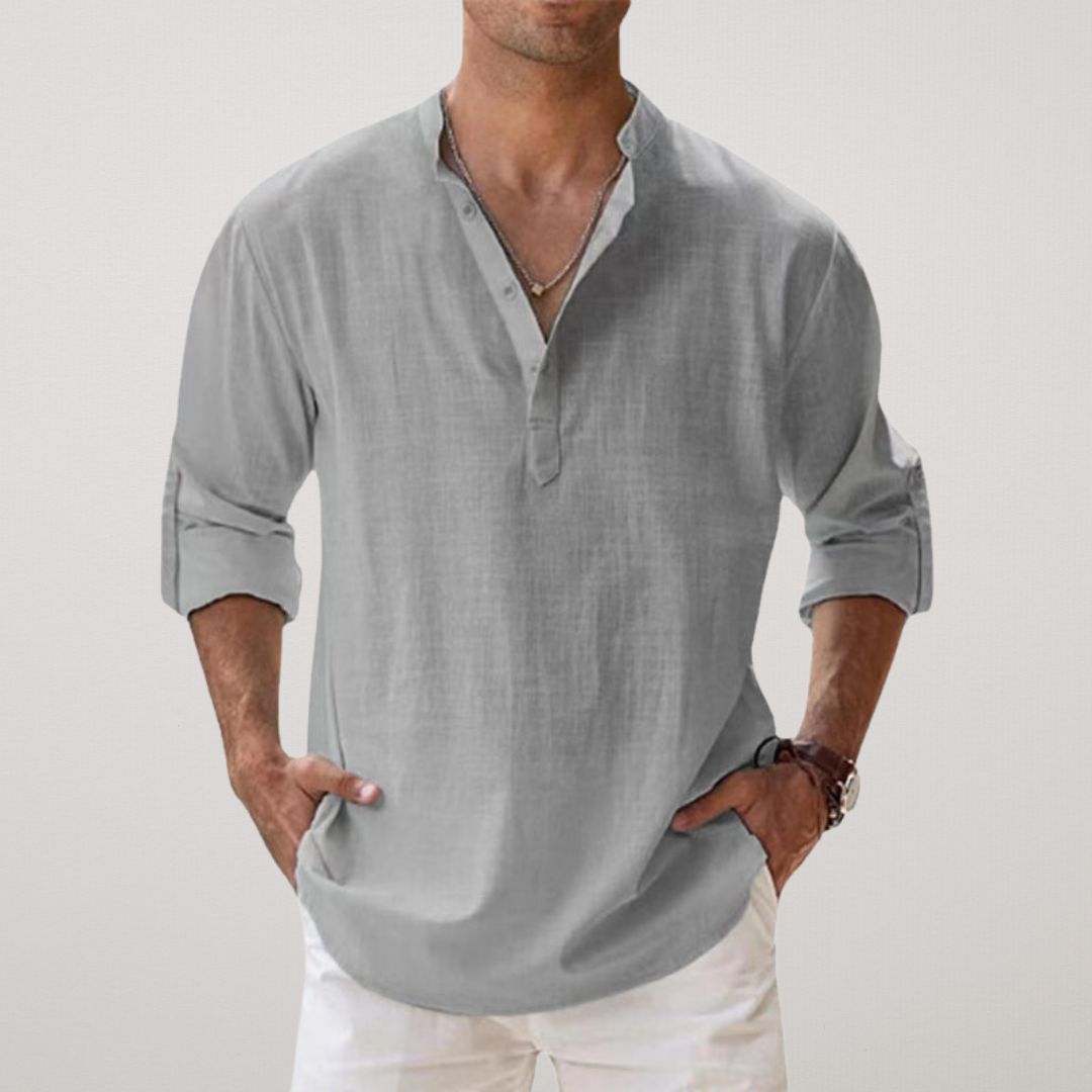 Savrani™ - Chemise Henley en coton effet lin