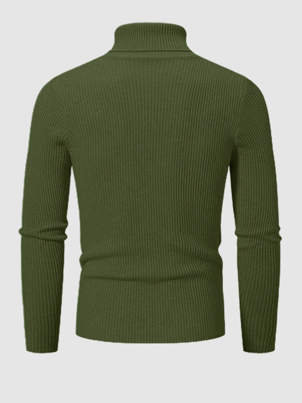 Pull à col roulé texturé rayé de couleur unie pour hommes