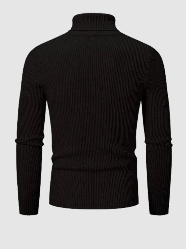 Pull à col roulé texturé rayé de couleur unie pour hommes