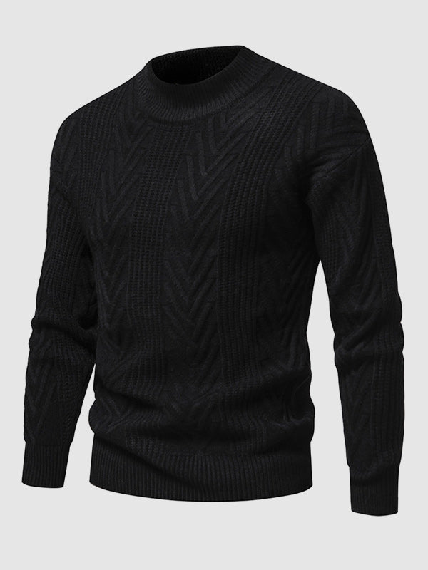 Pull jacquard décontracté à col montant demi en couleur unie pour homme