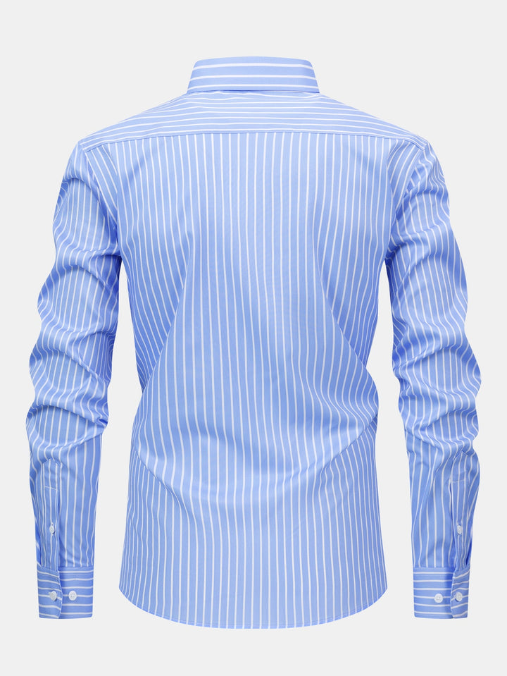 Chemise à rayures à manches longues avec boutons & Pantalon droit à taille élastique