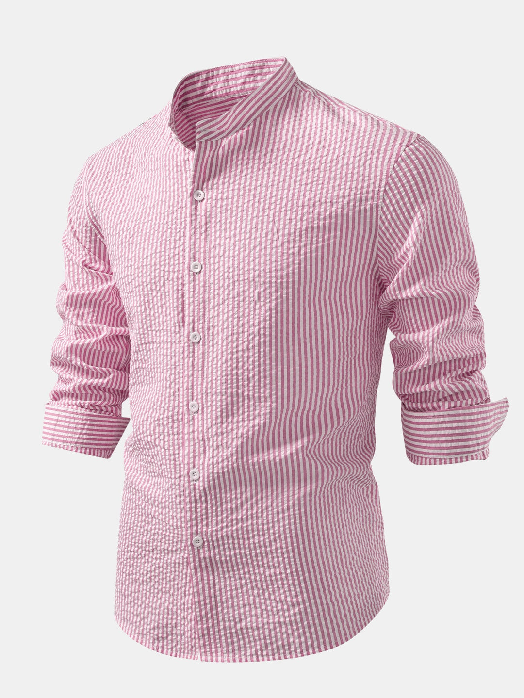 Chemise rayée en seersucker à col montant