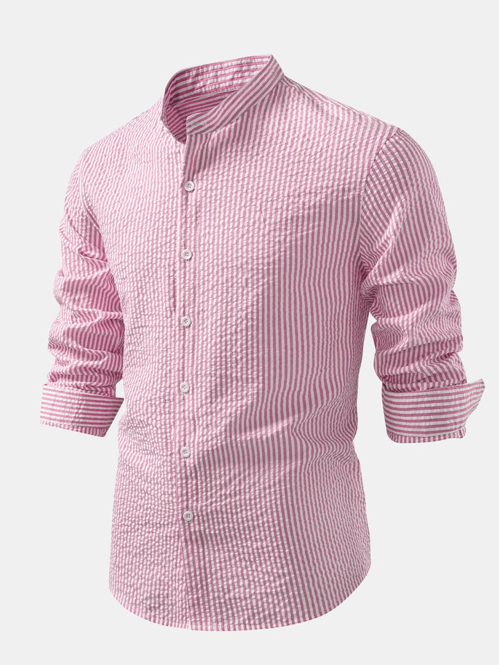 Chemise rayée en seersucker à col montant