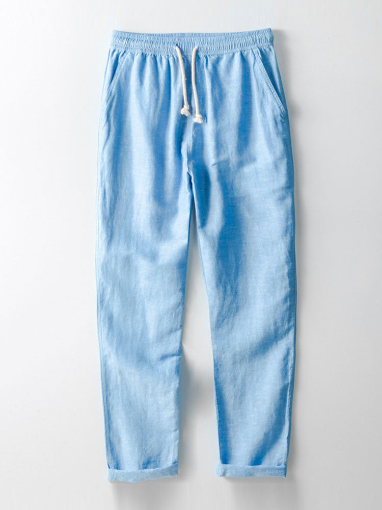 Chemise en mélange de lin et de rayonne à col en V & Pantalon en lin à jambe droite
