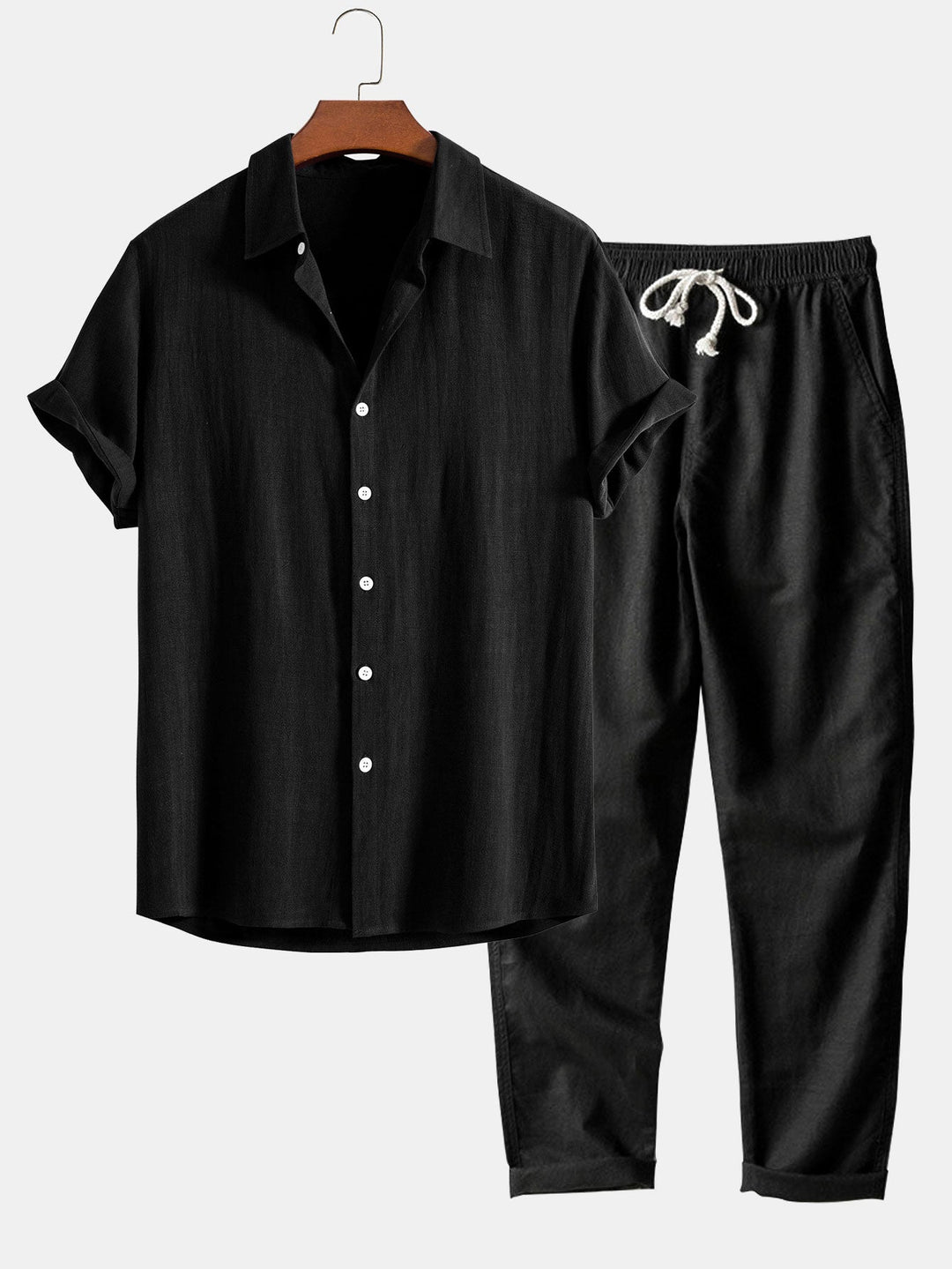 Chemise à boutons en mélange de lin et de rayonne & Pantalons en lin à jambe droite