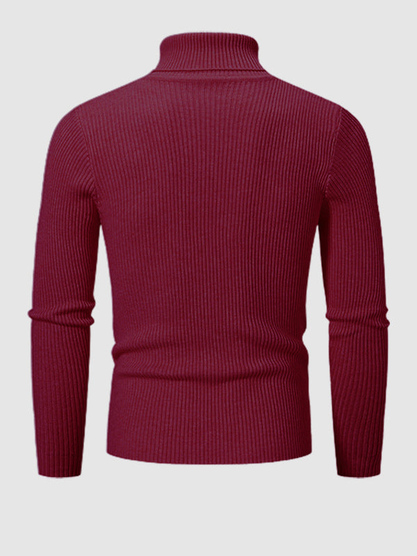 Pull à col roulé texturé rayé de couleur unie pour hommes