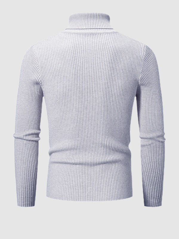 Pull à col roulé texturé rayé de couleur unie pour hommes