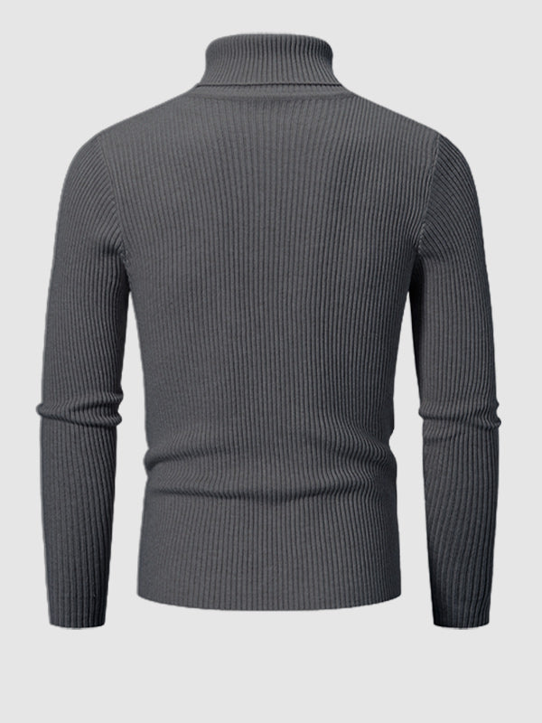Pull à col roulé texturé rayé de couleur unie pour hommes