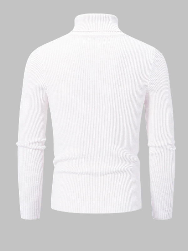 Pull à col roulé texturé rayé de couleur unie pour hommes