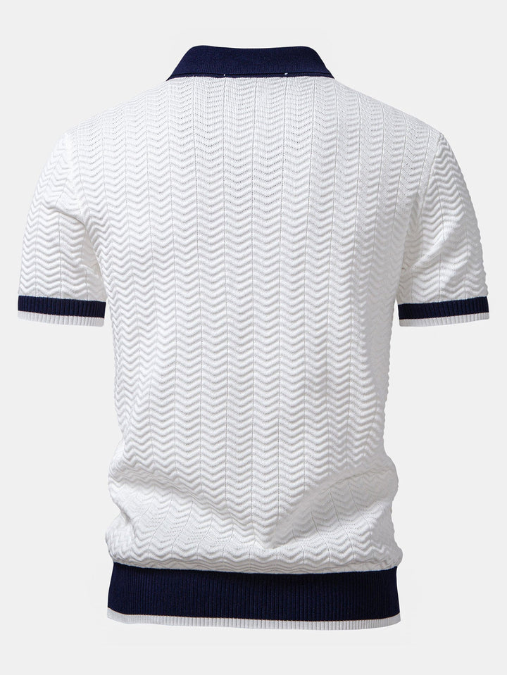 Polo à col en V tricoté à contraste de texture & pantalon fuselé slim fit