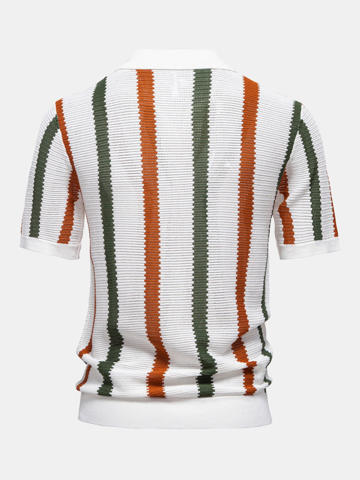 Polo à col en V en maille rayée
