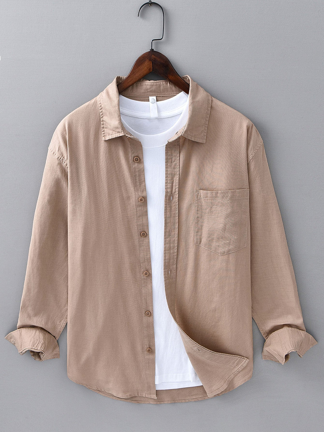 Chemise en lin et coton à manches longues avec poche