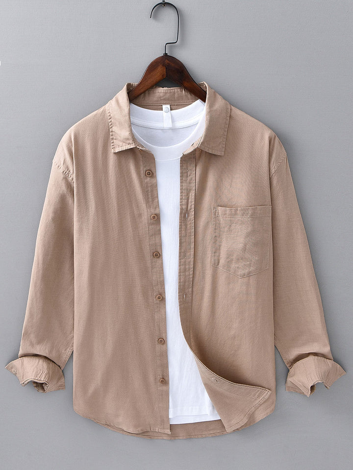 Chemise en lin et coton à manches longues avec poche