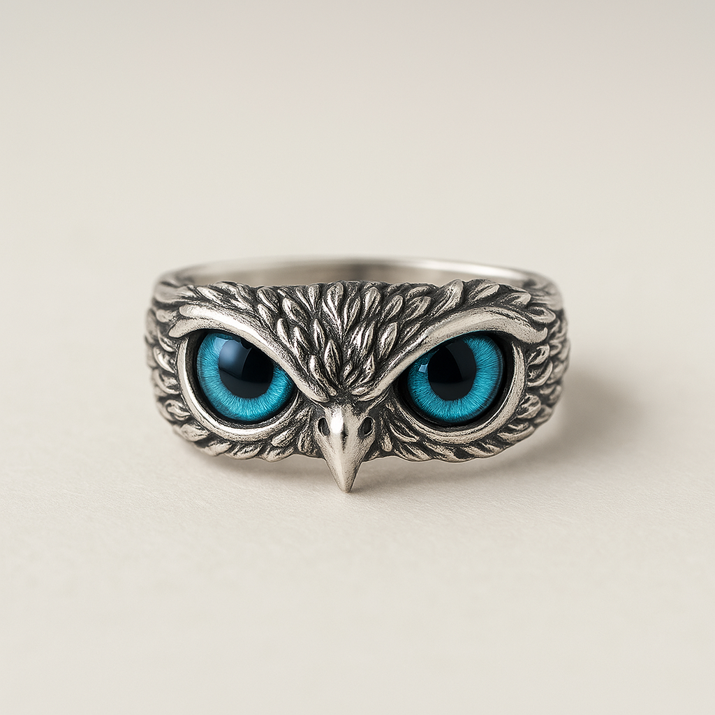 Owlina™ | Bague Ajustable Hibou de Chance en Argent et Opale