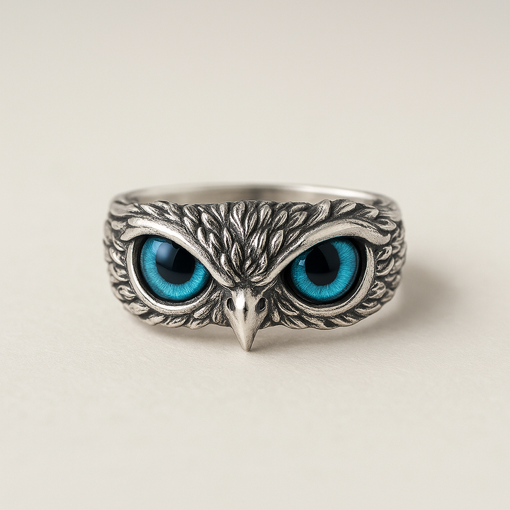Owlina™ | Bague Ajustable Hibou de Chance en Argent et Opale