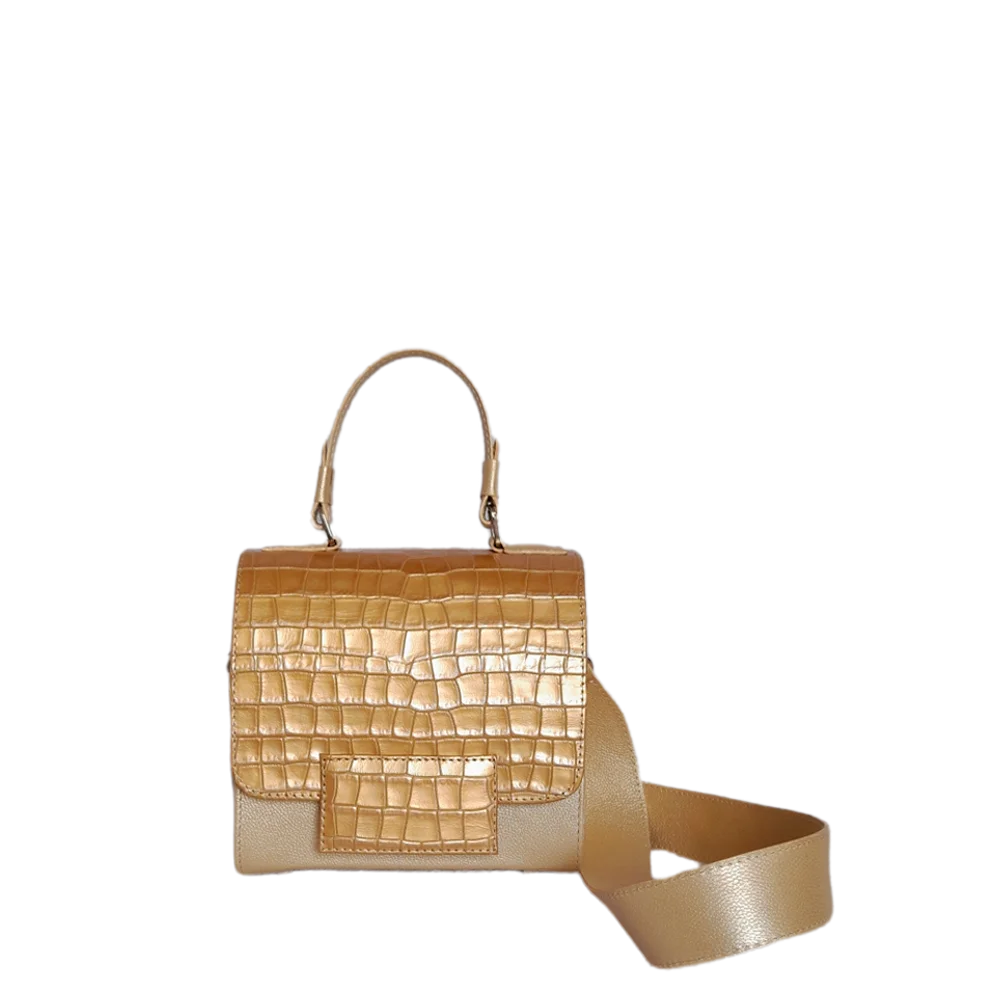 Sac à main en cuir pour femmes Elizabeth Coquito en finition or blanc