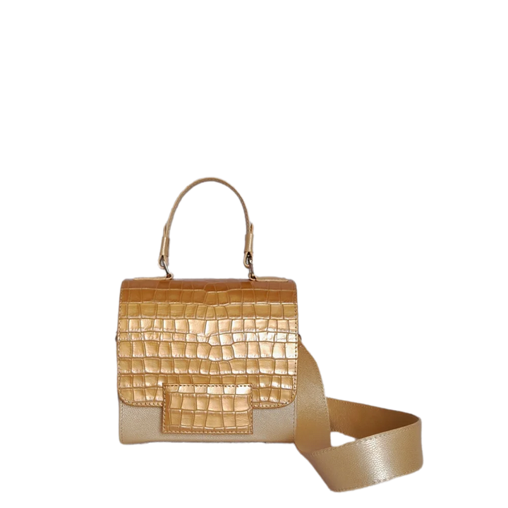 Sac à main en cuir pour femmes Elizabeth Coquito en finition or blanc