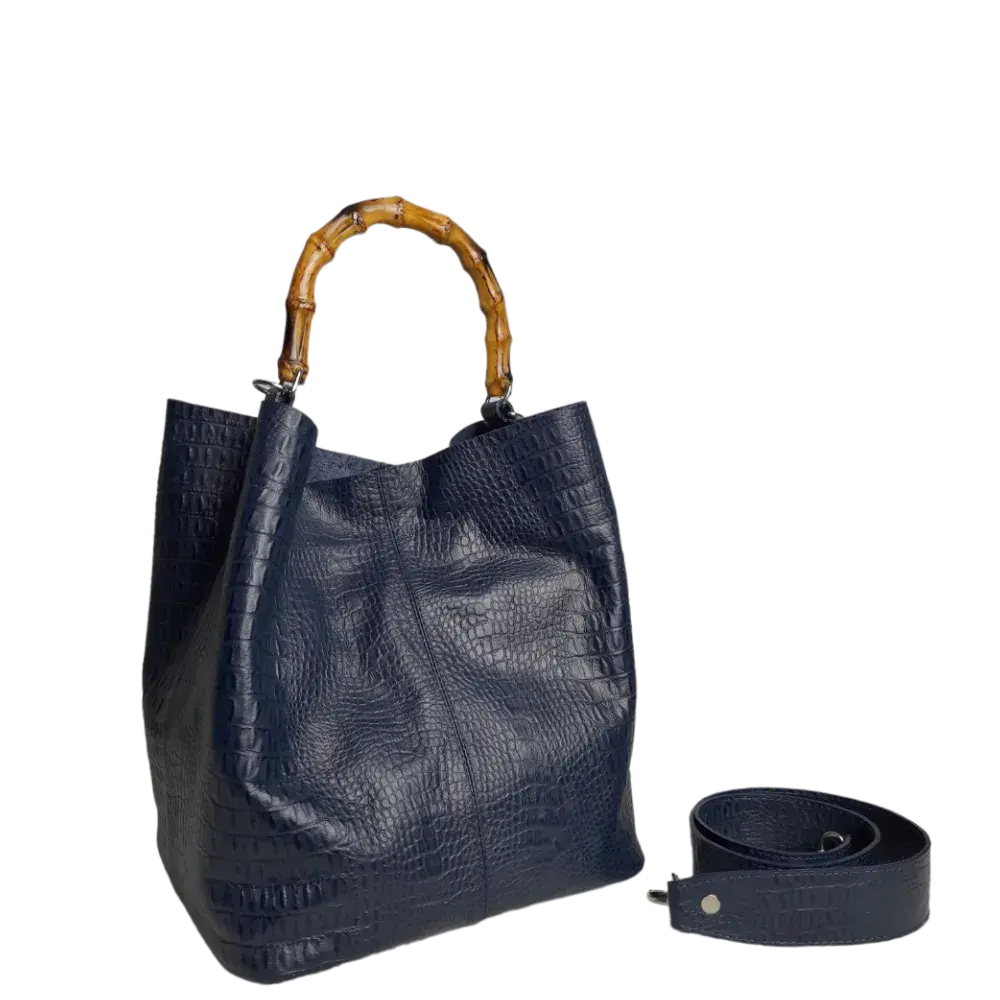 Sac à main pour femmes Claire en cuir reptile bleu marine