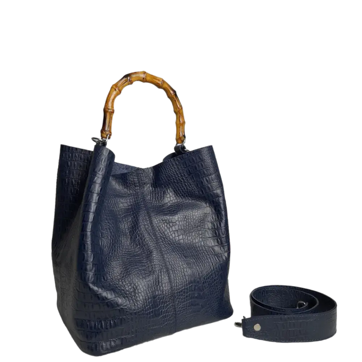 Sac à main pour femmes Claire en cuir reptile bleu marine