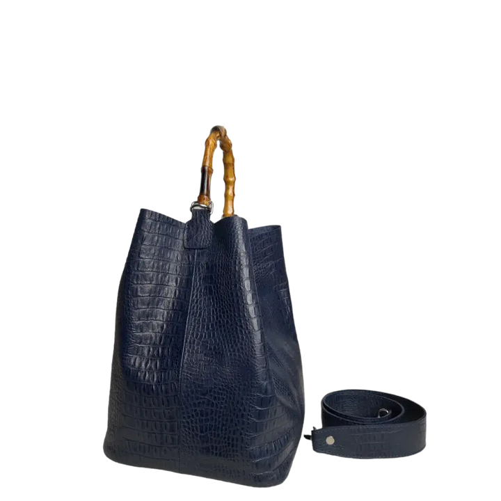 Sac à main pour femmes Claire en cuir reptile bleu marine