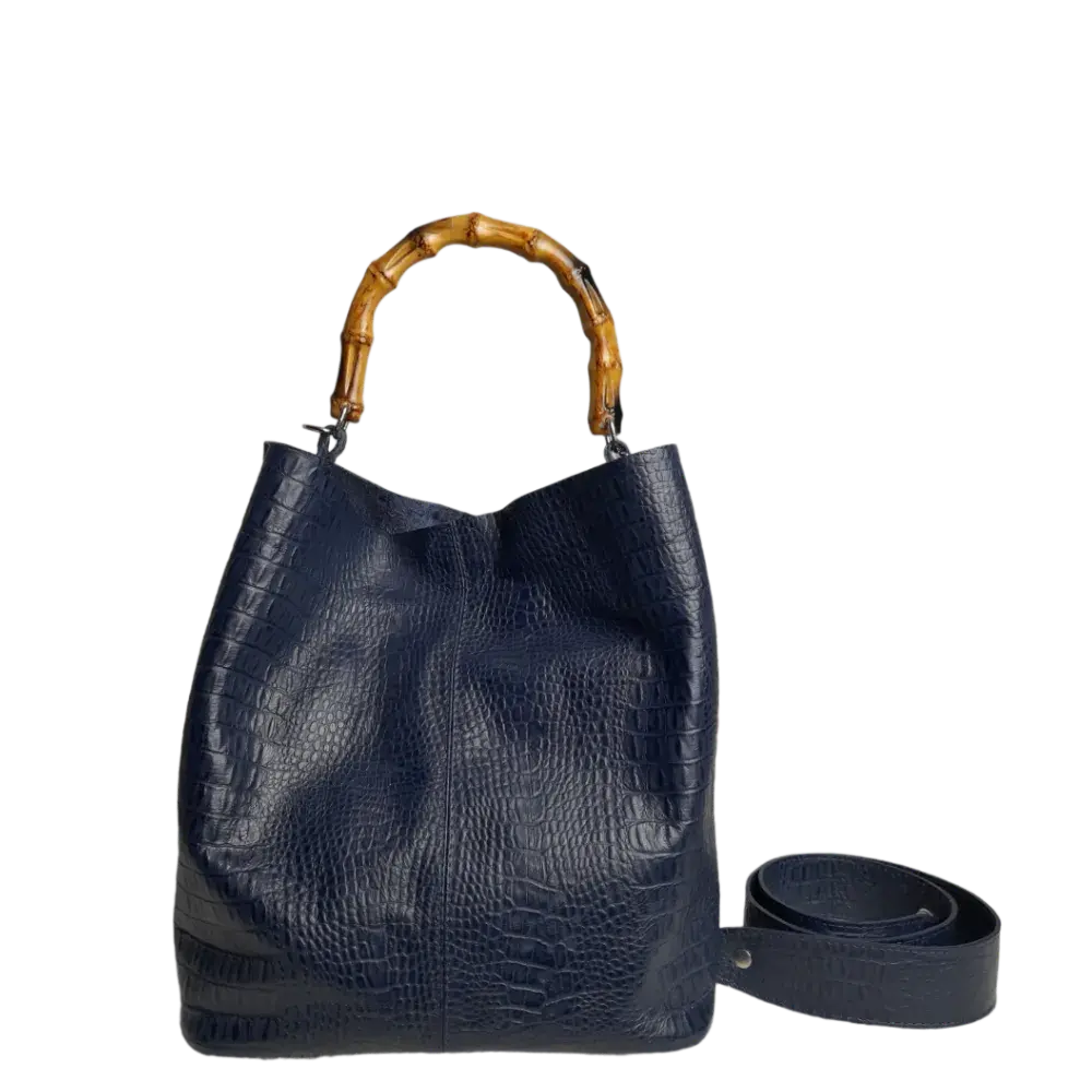 Sac à main pour femmes Claire en cuir reptile bleu marine