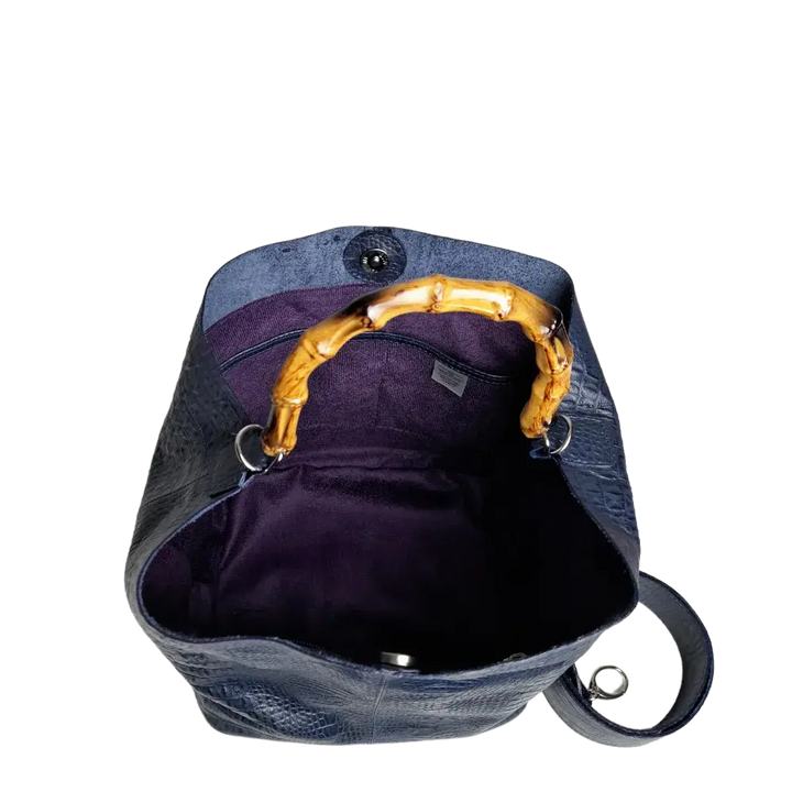 Sac à main pour femmes Claire en cuir reptile bleu marine