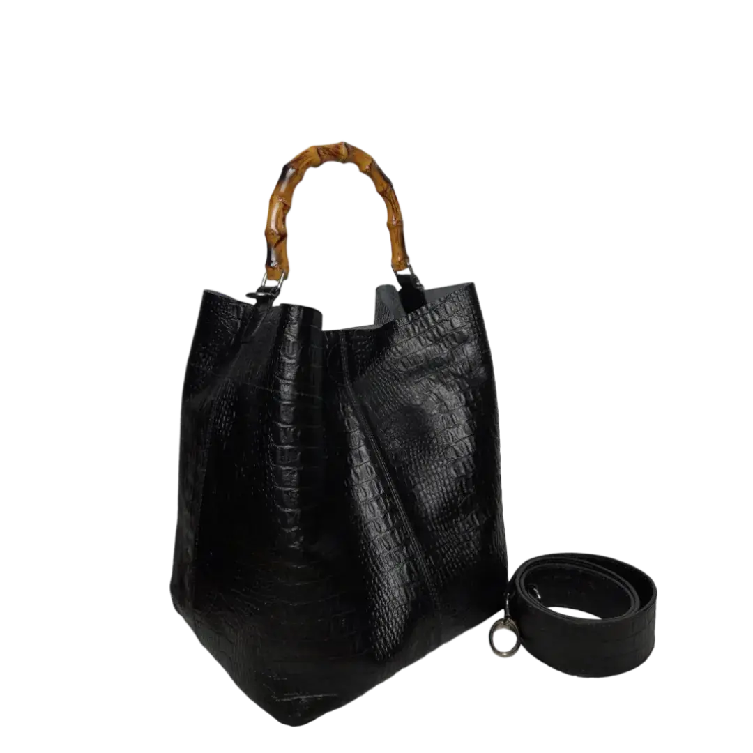 Sac à main Claire en cuir de reptile noir