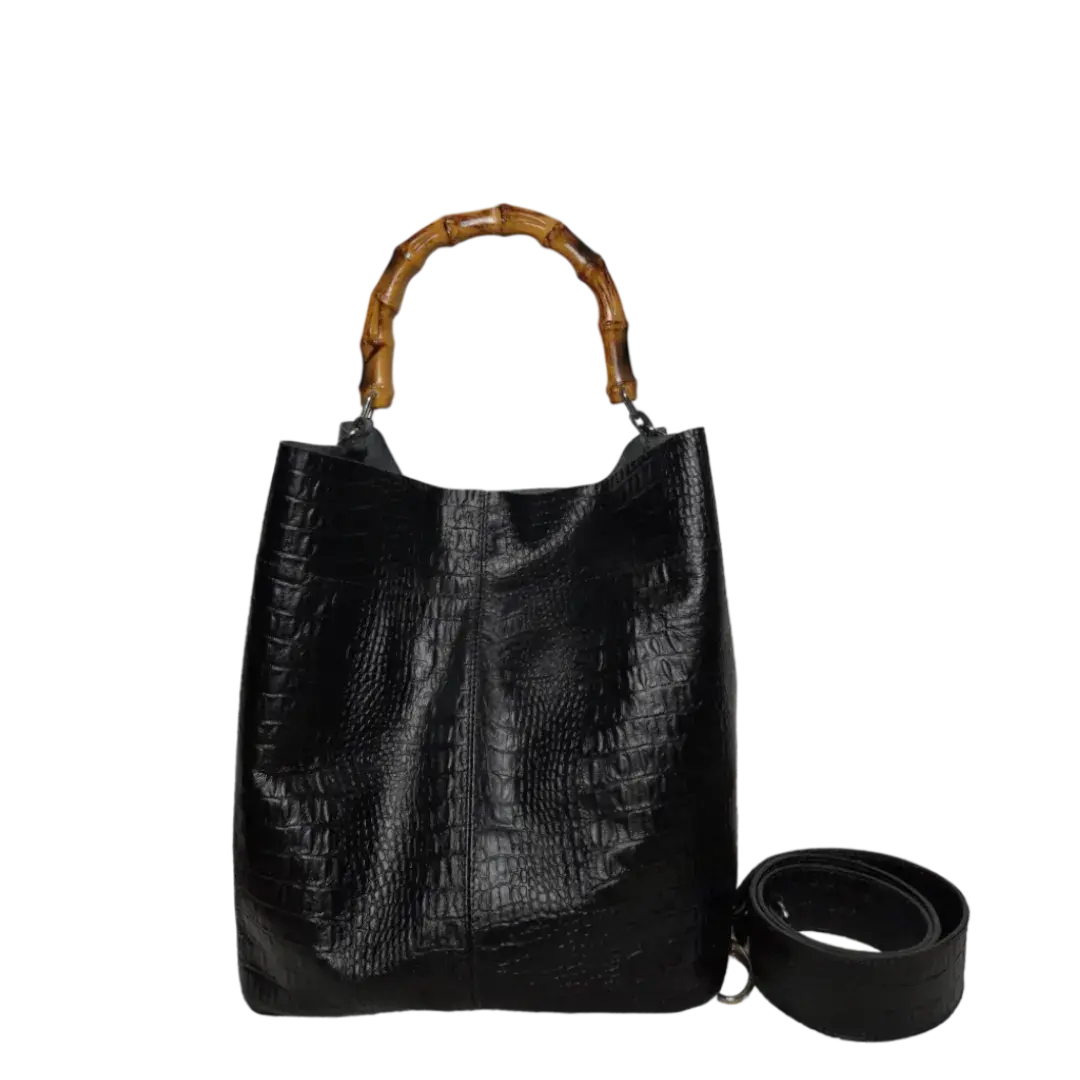 Sac à main Claire en cuir de reptile noir
