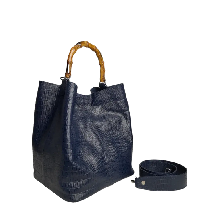 Sac à main pour femmes Claire en cuir reptile bleu marine