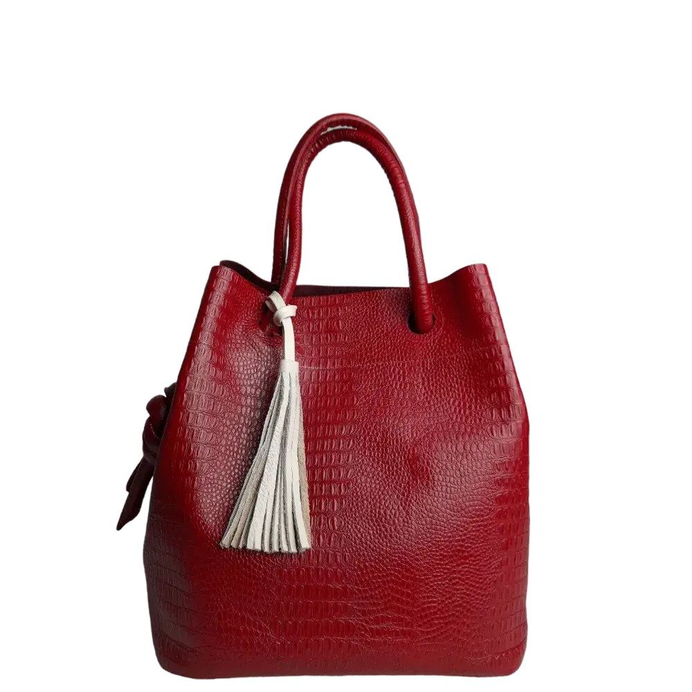 Sac à main en cuir rouge pour femmes au design reptile de Brigitte