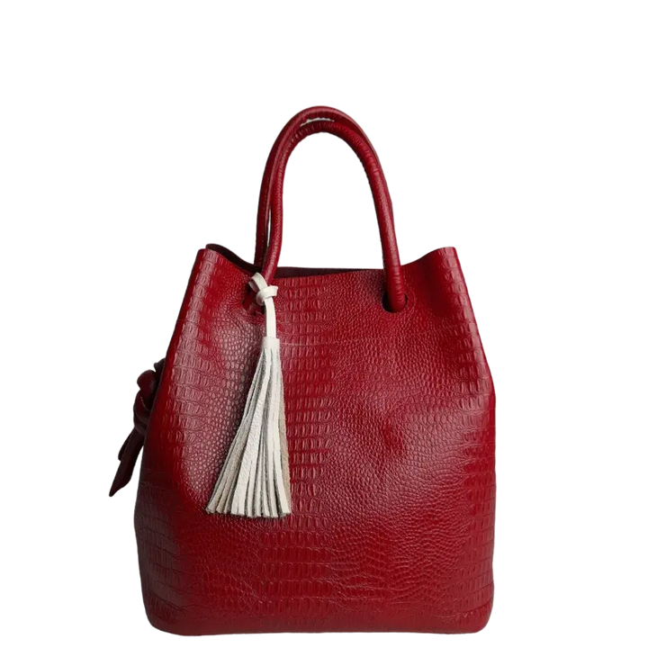 Sac à main en cuir rouge pour femmes au design reptile de Brigitte