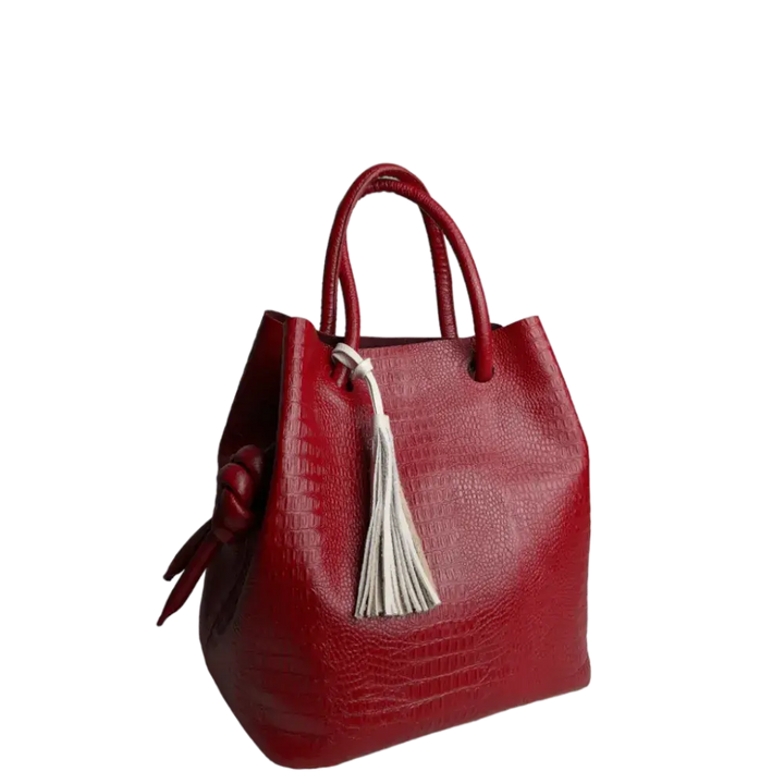 Sac à main en cuir rouge pour femmes au design reptile de Brigitte