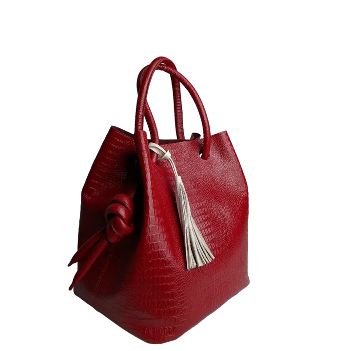 Sac à main en cuir rouge pour femmes au design reptile de Brigitte