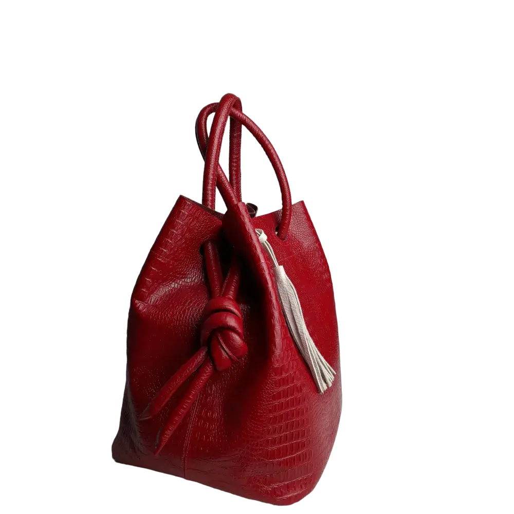 Sac à main en cuir rouge pour femmes au design reptile de Brigitte