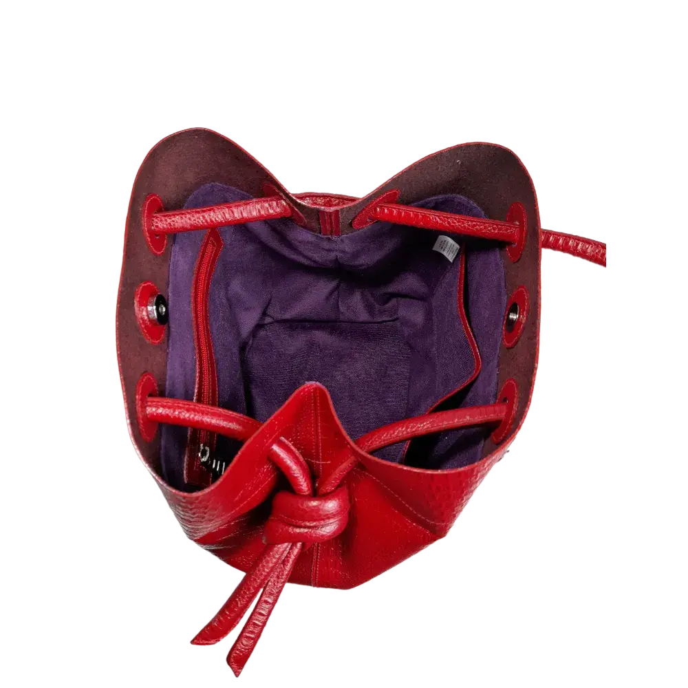 Sac à main en cuir rouge pour femmes au design reptile de Brigitte