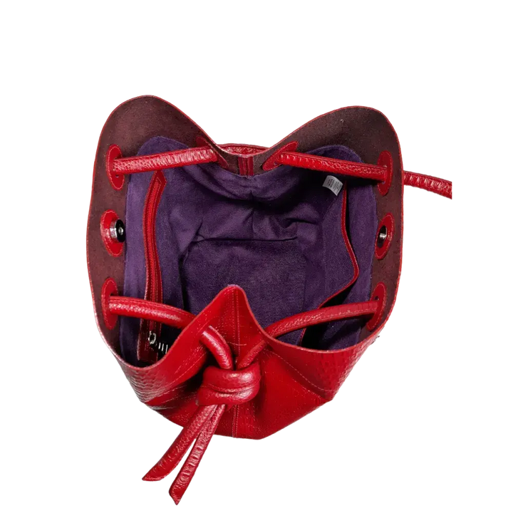 Sac à main en cuir rouge pour femmes au design reptile de Brigitte