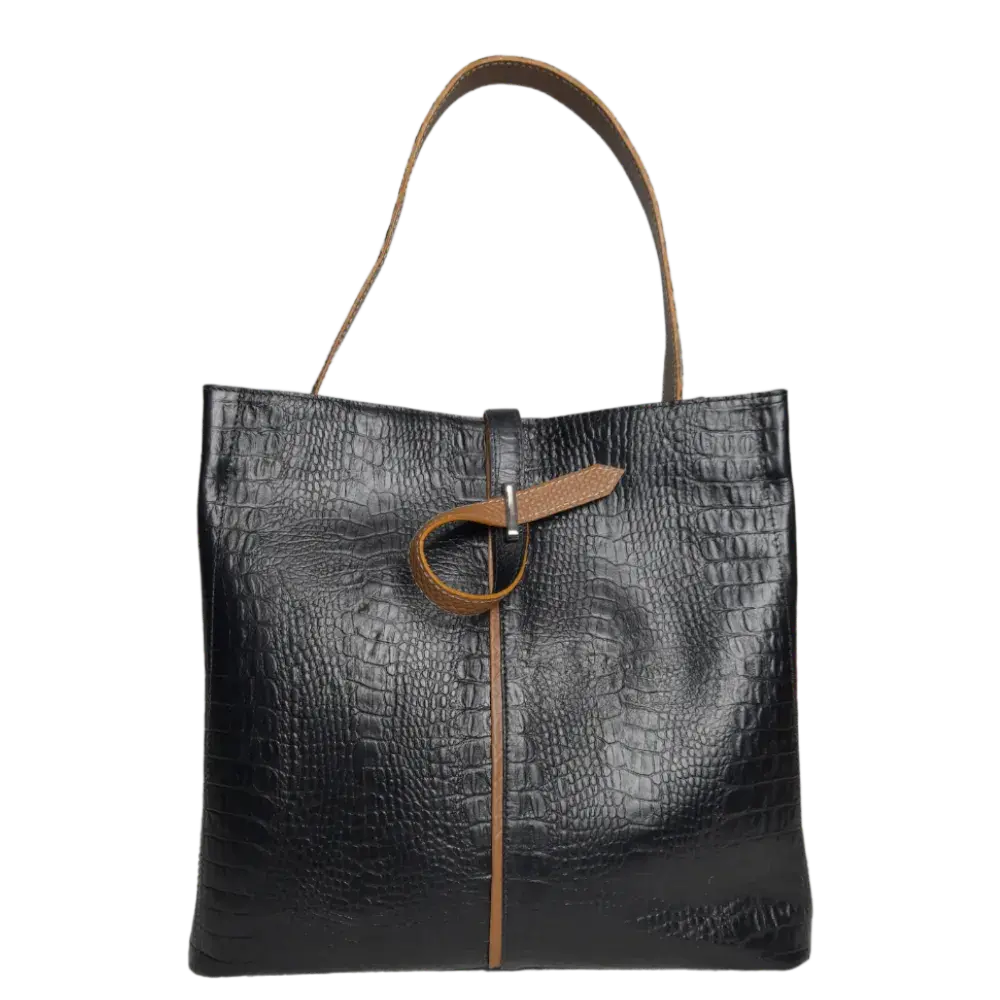 Sac à main en cuir noir Lucy Reptil pour femmes
