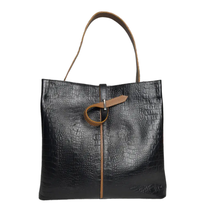 Sac à main en cuir noir Lucy Reptil pour femmes