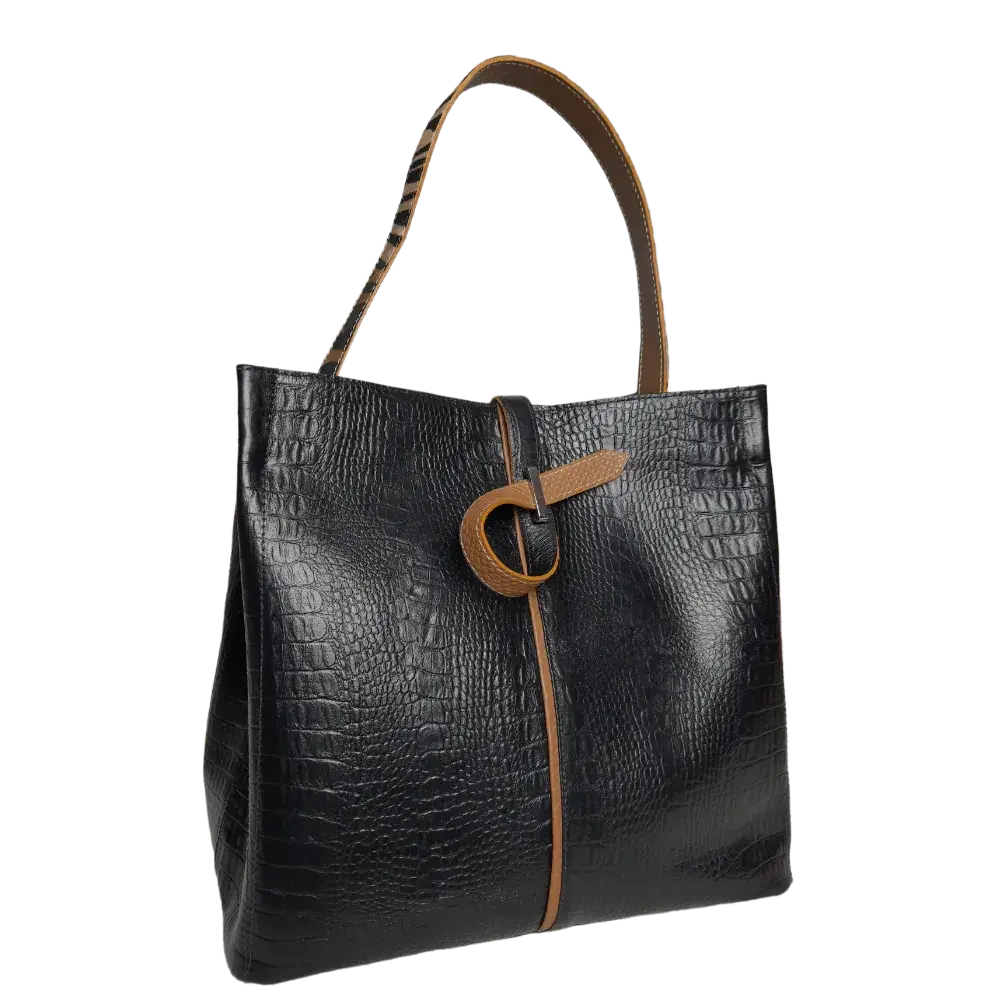 Sac à main en cuir noir Lucy Reptil pour femmes