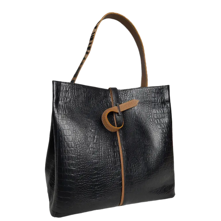 Sac à main en cuir noir Lucy Reptil pour femmes