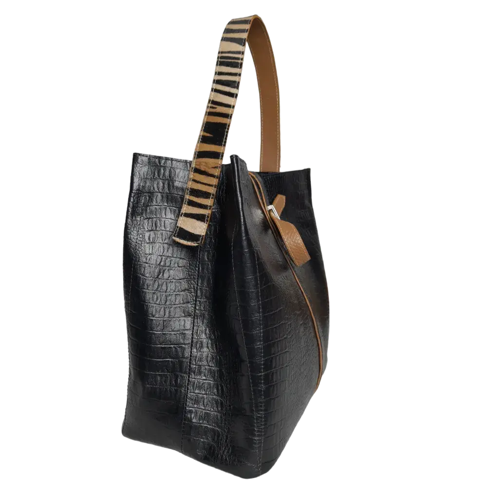 Sac à main en cuir noir Lucy Reptil pour femmes