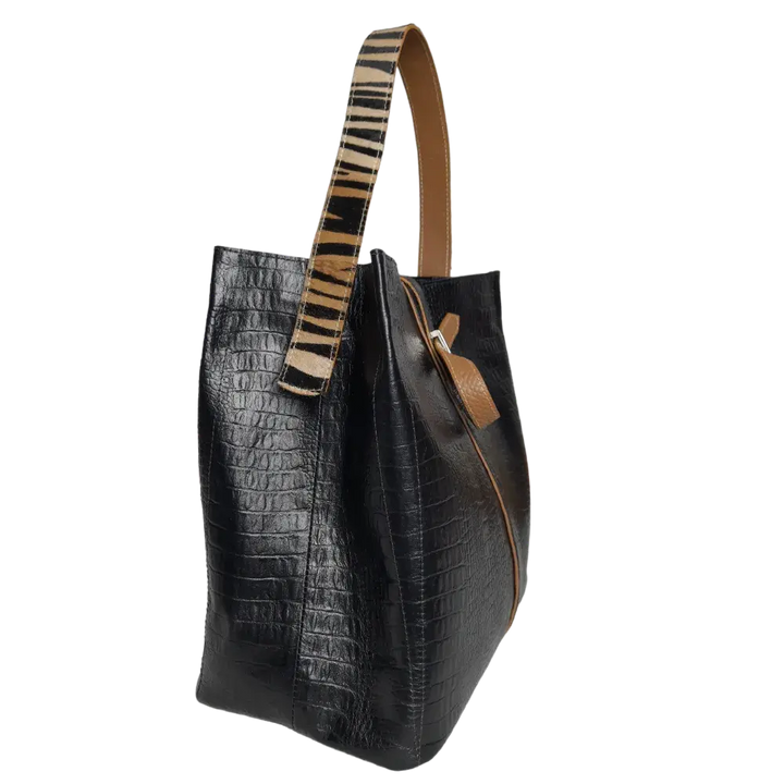 Sac à main en cuir noir Lucy Reptil pour femmes