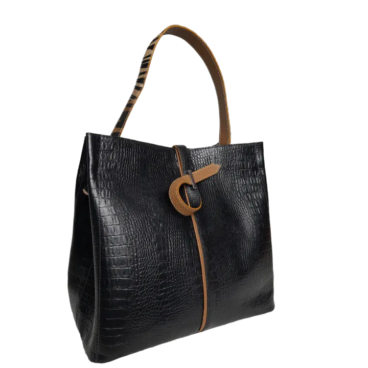 Sac à main en cuir noir Lucy Reptil pour femmes