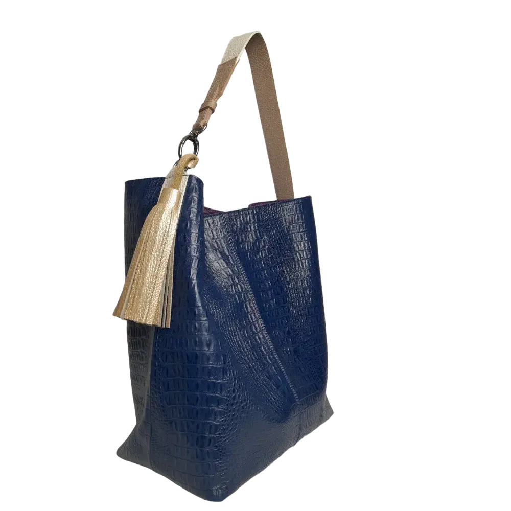 Sac à main pour femmes Serenity en cuir bleu foncé avec motif reptile