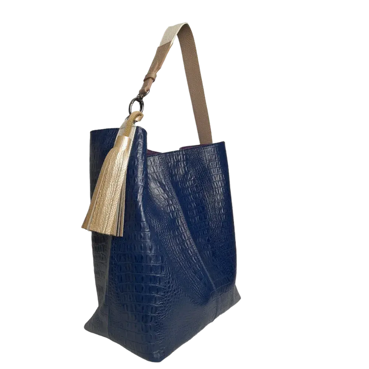 Sac à main pour femmes Serenity en cuir bleu foncé avec motif reptile