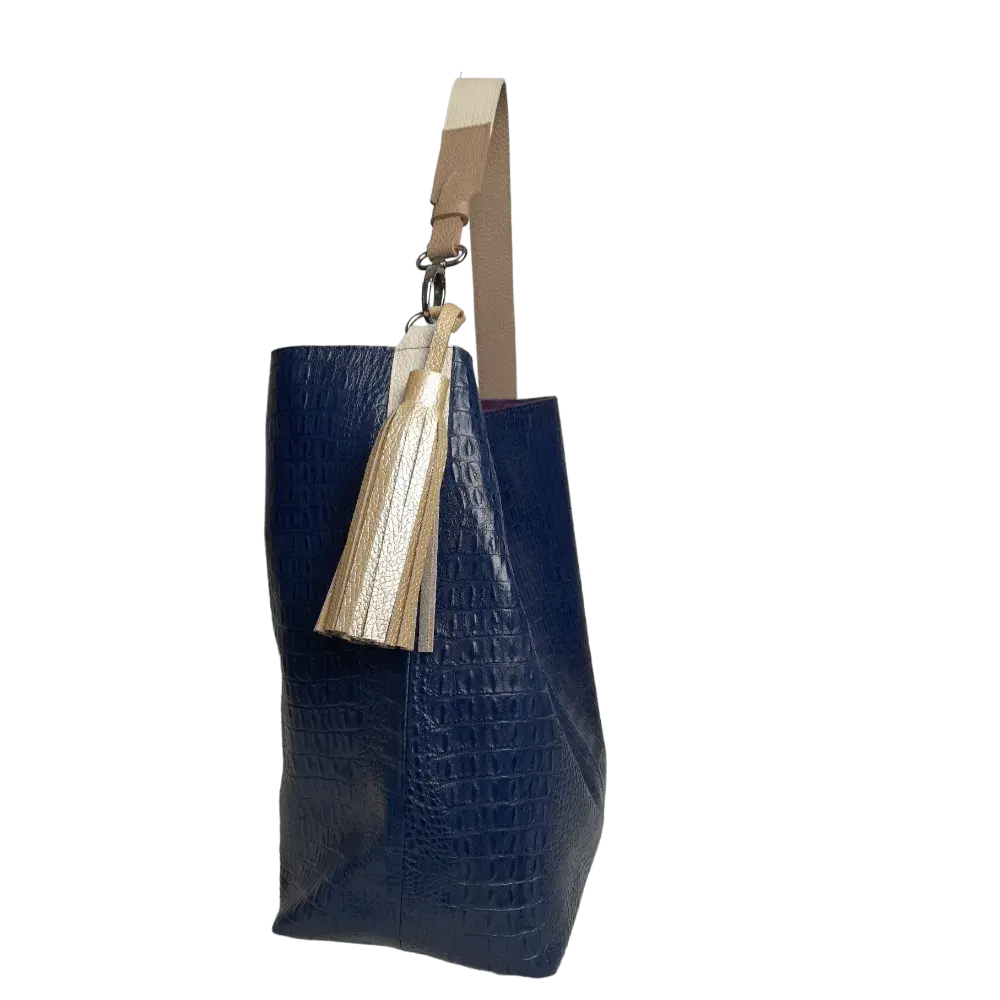 Sac à main pour femmes Serenity en cuir bleu foncé avec motif reptile
