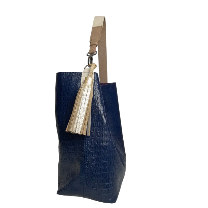 Sac à main pour femmes Serenity en cuir bleu foncé avec motif reptile