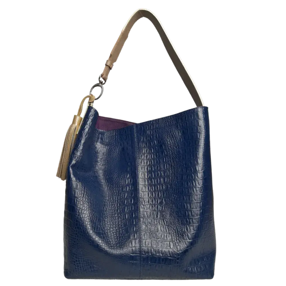 Sac à main pour femmes Serenity en cuir bleu foncé avec motif reptile